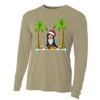 Bernedoodle Dog Santa Hat Palm Tree Beach Xmas Pajama Cooling Performance Long Sleeve Crew