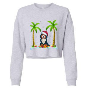 Bernedoodle Dog Santa Hat Palm Tree Beach Xmas Pajama Cropped Pullover Crew