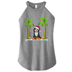 Bernedoodle Dog Santa Hat Palm Tree Beach Xmas Pajama Women's Perfect Tri Rocker Tank