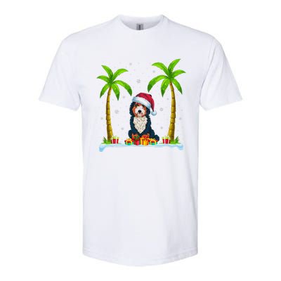 Bernedoodle Dog Santa Hat Palm Tree Beach Xmas Pajama Softstyle CVC T-Shirt