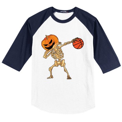 Basketball Dabbing Skeleton Boy Halloween Basketball Baseball Sleeve Shirt