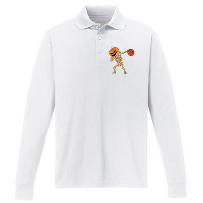 Basketball Dabbing Skeleton Boy Halloween Basketball Performance Long Sleeve Polo