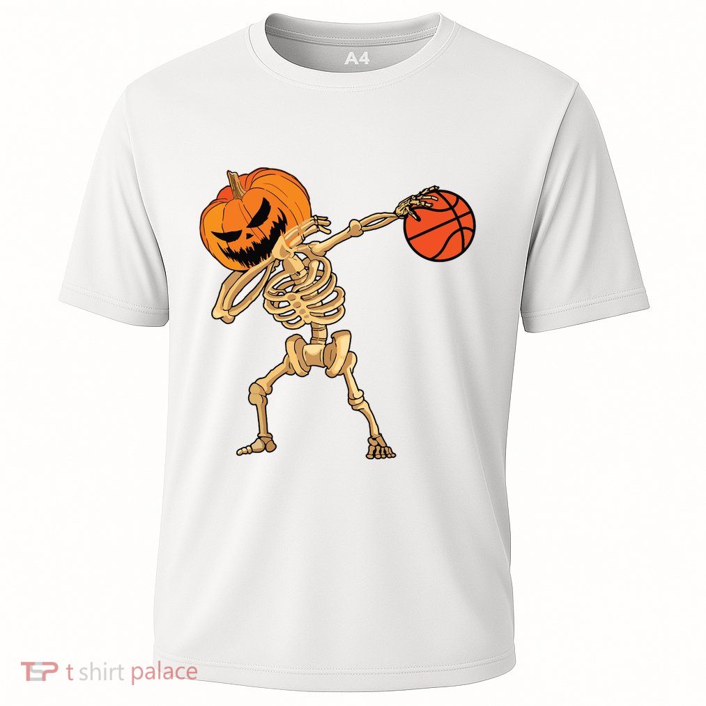 Basketball Dabbing Skeleton Boy Halloween Basketball Cooling Performance Crew T-Shirt