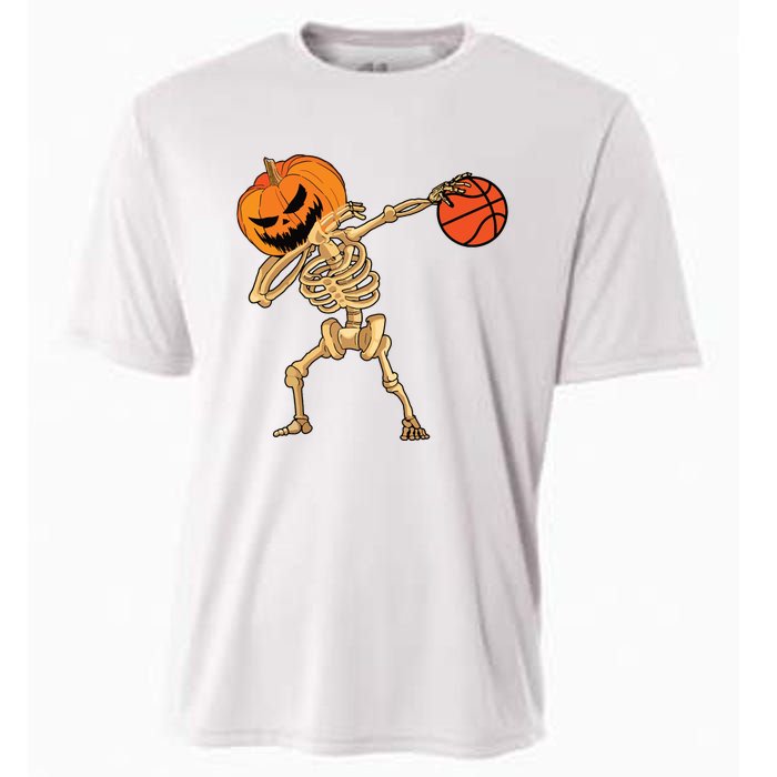 Basketball Dabbing Skeleton Boy Halloween Basketball Cooling Performance Crew T-Shirt