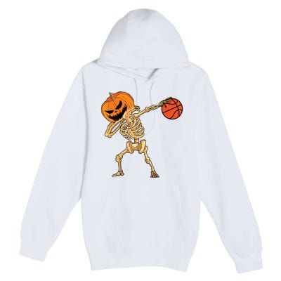 Basketball Dabbing Skeleton Boy Halloween Basketball Premium Pullover Hoodie