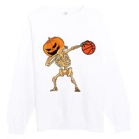 Basketball Dabbing Skeleton Boy Halloween Basketball Premium Crewneck Sweatshirt