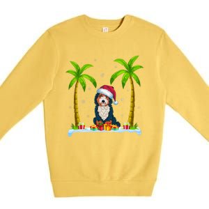 Bernedoodle Dog Santa Hat Palm Tree Beach Xmas Pajama Premium Crewneck Sweatshirt