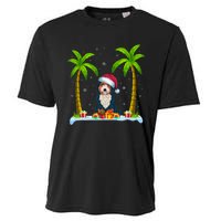 Bernedoodle Dog Santa Hat Palm Tree Beach Xmas Pajama Cooling Performance Crew T-Shirt