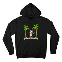 Bernedoodle Dog Santa Hat Palm Tree Beach Xmas Pajama Hoodie