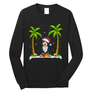 Bernedoodle Dog Santa Hat Palm Tree Beach Xmas Pajama Long Sleeve Shirt