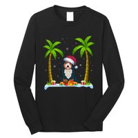 Bernedoodle Dog Santa Hat Palm Tree Beach Xmas Pajama Long Sleeve Shirt