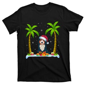 Bernedoodle Dog Santa Hat Palm Tree Beach Xmas Pajama T-Shirt