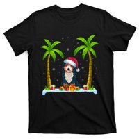 Bernedoodle Dog Santa Hat Palm Tree Beach Xmas Pajama T-Shirt