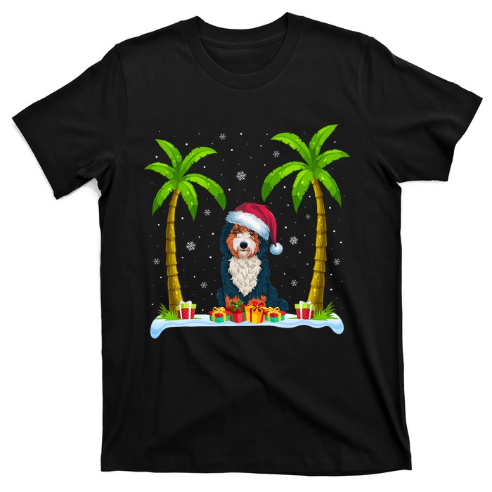 Bernedoodle Dog Santa Hat Palm Tree Beach Xmas Pajama T-Shirt