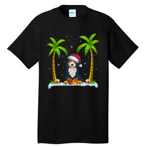 Bernedoodle Dog Santa Hat Palm Tree Beach Xmas Pajama Tall T-Shirt