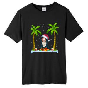 Bernedoodle Dog Santa Hat Palm Tree Beach Xmas Pajama Tall Fusion ChromaSoft Performance T-Shirt