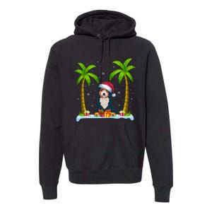 Bernedoodle Dog Santa Hat Palm Tree Beach Xmas Pajama Premium Hoodie