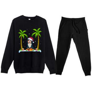 Bernedoodle Dog Santa Hat Palm Tree Beach Xmas Pajama Premium Crewneck Sweatsuit Set