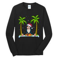 Bernedoodle Dog Santa Hat Palm Tree Beach Xmas Pajama Tall Long Sleeve T-Shirt