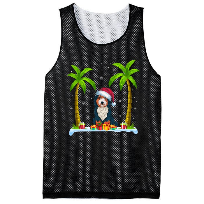 Bernedoodle Dog Santa Hat Palm Tree Beach Xmas Pajama Mesh Reversible Basketball Jersey Tank