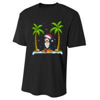 Bernedoodle Dog Santa Hat Palm Tree Beach Xmas Pajama Performance Sprint T-Shirt