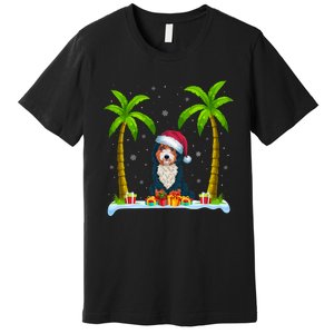 Bernedoodle Dog Santa Hat Palm Tree Beach Xmas Pajama Premium T-Shirt