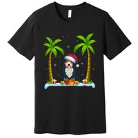 Bernedoodle Dog Santa Hat Palm Tree Beach Xmas Pajama Premium T-Shirt