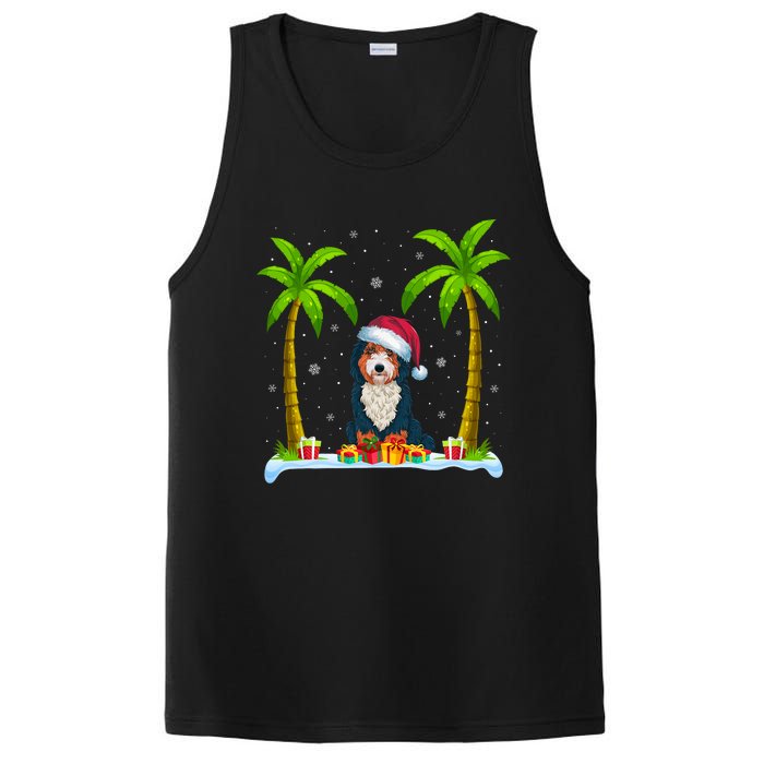 Bernedoodle Dog Santa Hat Palm Tree Beach Xmas Pajama PosiCharge Competitor Tank