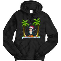 Bernedoodle Dog Santa Hat Palm Tree Beach Xmas Pajama Tie Dye Hoodie