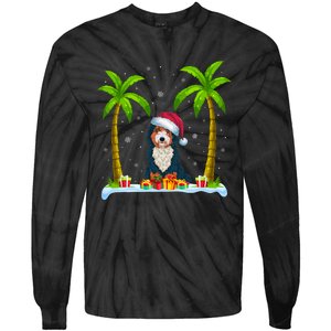 Bernedoodle Dog Santa Hat Palm Tree Beach Xmas Pajama Tie-Dye Long Sleeve Shirt