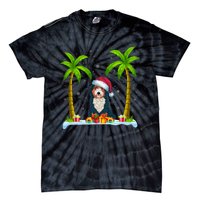 Bernedoodle Dog Santa Hat Palm Tree Beach Xmas Pajama Tie-Dye T-Shirt