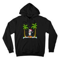 Bernedoodle Dog Santa Hat Palm Tree Beach Xmas Pajama Tall Hoodie