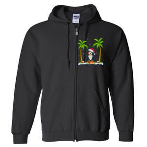 Bernedoodle Dog Santa Hat Palm Tree Beach Xmas Pajama Full Zip Hoodie