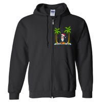 Bernedoodle Dog Santa Hat Palm Tree Beach Xmas Pajama Full Zip Hoodie