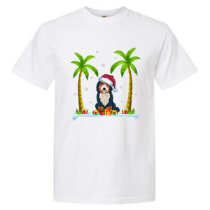 Bernedoodle Dog Santa Hat Palm Tree Beach Xmas Pajama Garment-Dyed Heavyweight T-Shirt