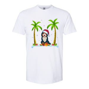 Bernedoodle Dog Santa Hat Palm Tree Beach Xmas Pajama Softstyle CVC T-Shirt