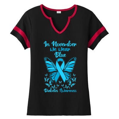 Butterflies Diabetes Type 1 Awareness Family Support Ladies Halftime Notch Neck Tee