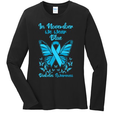 Butterflies Diabetes Type 1 Awareness Family Support Ladies Long Sleeve Shirt