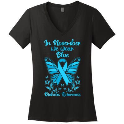 Butterflies Diabetes Type 1 Awareness Family Support Women's V-Neck T-Shirt