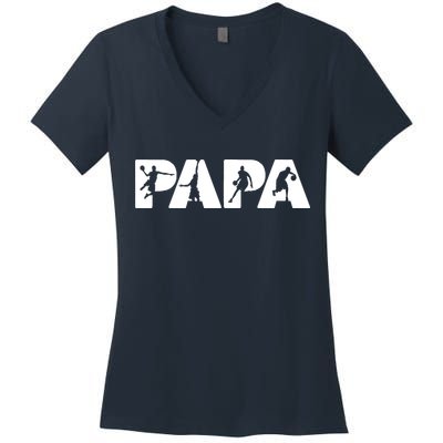 Basketball Dad T, Funny Papa Basketball Father Women's V-Neck T-Shirt