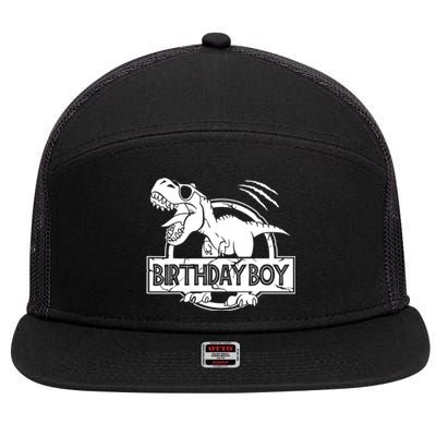 Birthday Dino T Rex Dinosaur Matching Family 7 Panel Mesh Trucker Snapback Hat