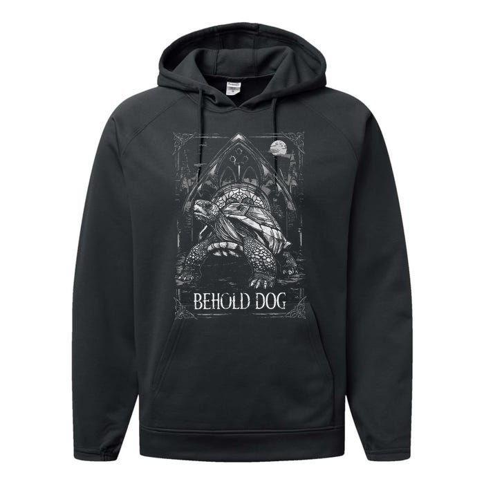 Behold Dog Turtle Elden Merch Performance Fleece Hoodie