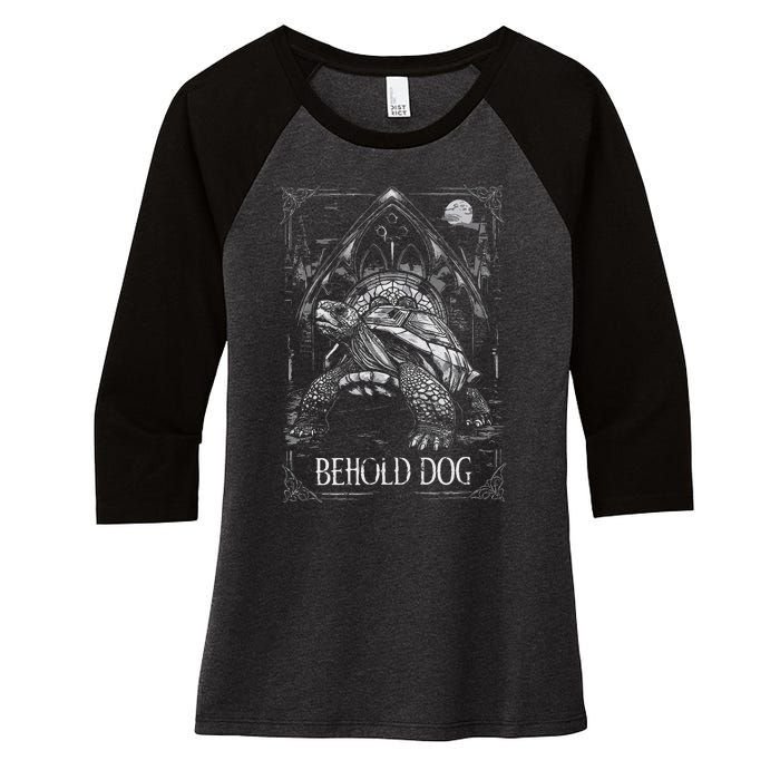 Behold Dog Turtle Elden Merch Women's Tri-Blend 3/4-Sleeve Raglan Shirt