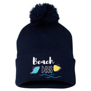 Beach Days Travel Vacation Summer Pom Pom 12in Knit Beanie