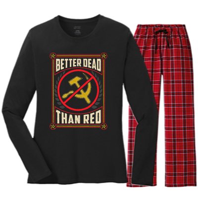 Better Dead Than Red Funny Cold War Era Anti Communism Fun Women's Long Sleeve Flannel Pajama Set 