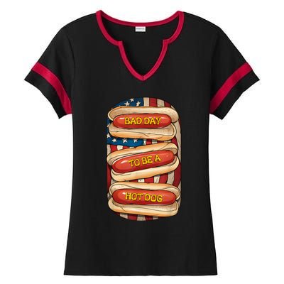 Bad Day To Be A Hot Dog July 4th Patriotic Summer Bbq Funny Ladies Halftime Notch Neck Tee