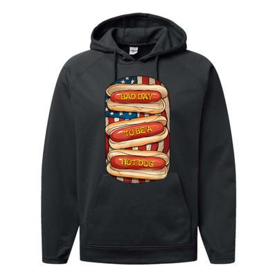 Bad Day To Be A Hot Dog July 4th Patriotic Summer Bbq Funny Performance Fleece Hoodie