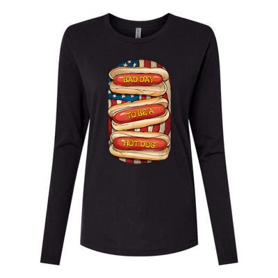 Bad Day To Be A Hot Dog July 4th Patriotic Summer Bbq Funny Womens Cotton Relaxed Long Sleeve T-Shirt