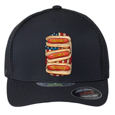 Bad Day To Be A Hot Dog July 4th Patriotic Summer Bbq Funny Flexfit Unipanel Trucker Cap