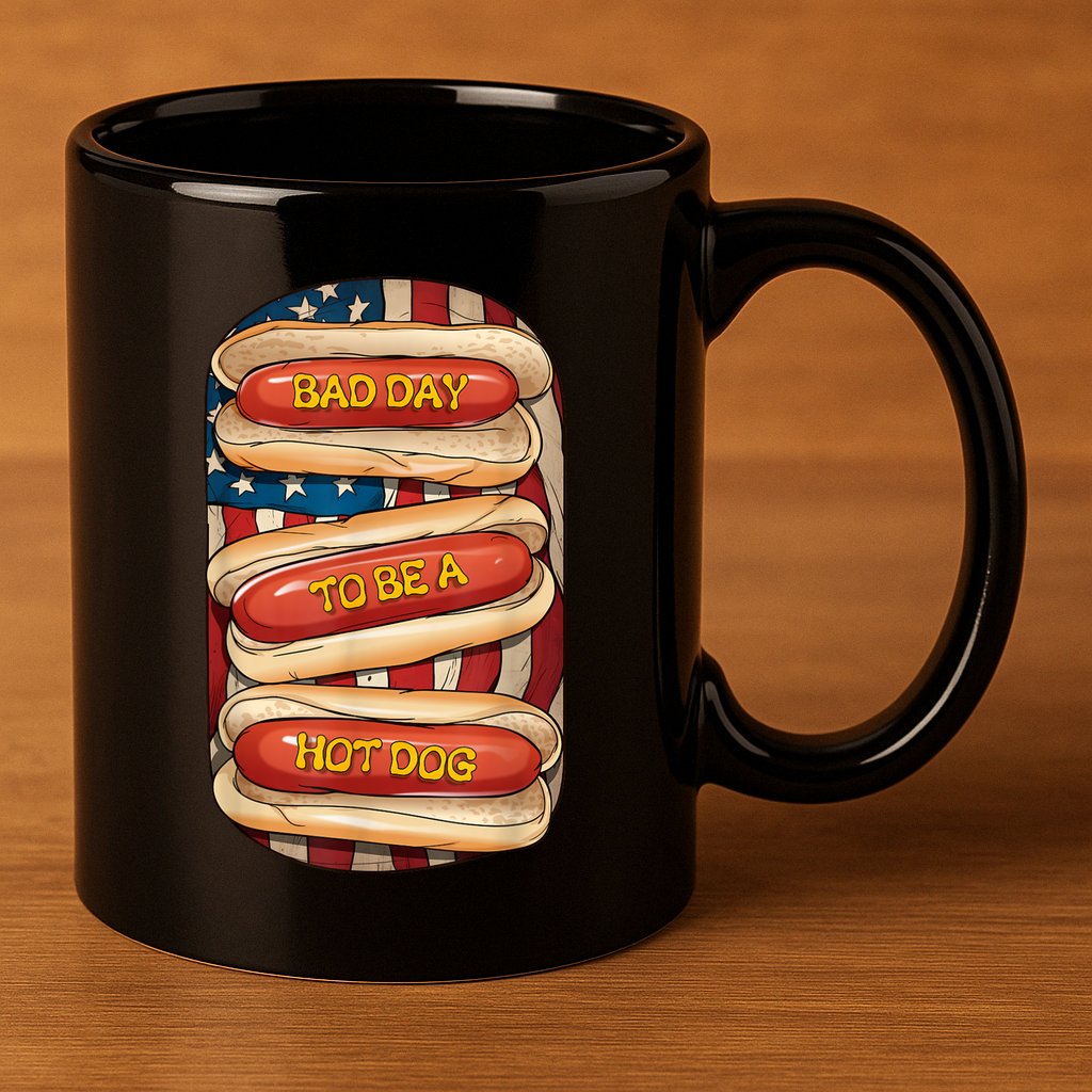 Bad Day To Be A Hot Dog July 4th Patriotic Summer Bbq Funny 11oz C Handle Ceramic Mug